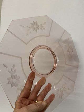 Vtg Pink Depression Glass Octogon Etched Flower Serving Dish Plate Platter