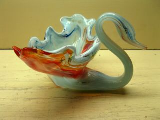 Vintage Mid - Century Murano Style Hand Blown Art Glass Swan