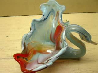Vintage Mid - Century Murano Style Hand Blown Art Glass Swan 2