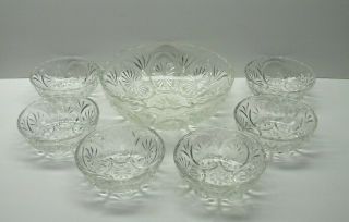 Anchor Hocking Clear Pressed Glass Fruit Dessert Bowls 7 Pc.
