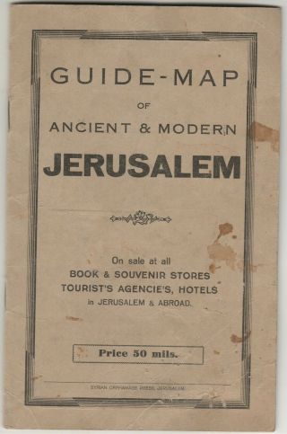 Jerusalem - Palestine Old Rare Guide Map Of Ancient & Modern Places 1931