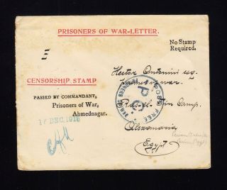 India: 1916 " Prisoner Of War - Letter " To Egypt
