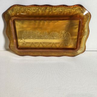 Indiana Glass Tiara Amber The Lords Last Supper Bread Plate Jesus Rectangle 11x7 2