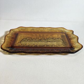 Indiana Glass Tiara Amber The Lords Last Supper Bread Plate Jesus Rectangle 11x7 3