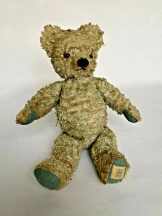 Vintage Chad Valley Jointed Teddy Bear Mohair Blue 14” Antique 1950’s