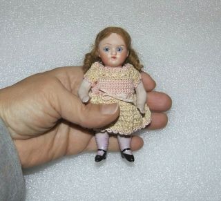 Antique All Bisque Jointed Blue Glass Eyes 357 Germany 4 1/4 " Mignonette Doll