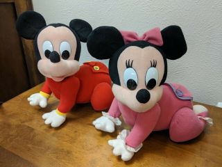 Vintage Mattel Touch N Crawl Stuffed Baby Mickey Mouse,  Minnie Disney Plush