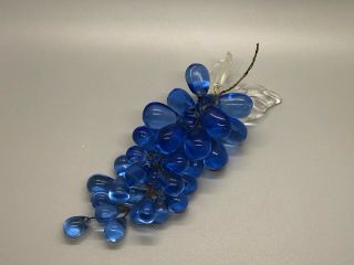 Vintage Czech Art Glass Cobalt Blue Grapes & Clear Leaves On Wire Czechoslovakia 2