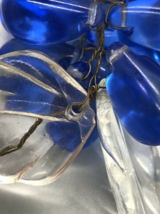 Vintage Czech Art Glass Cobalt Blue Grapes & Clear Leaves On Wire Czechoslovakia 3