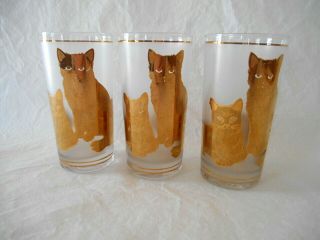 3 Culver Signed Gold Cats 5 1/2 " Highball Glasses