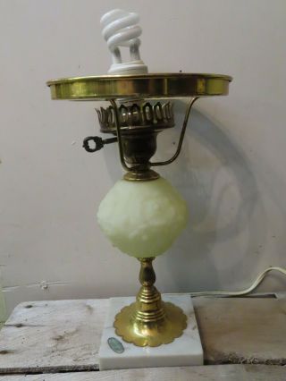 Vintage Fenton Satin Yellow Custard? Lime? Student Lamp W/marble Base Only