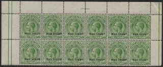 Falkland Islands: George V ½d Green Block Of 12 With War Stamp Overprint (36404)