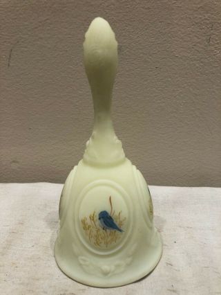 Vintage Fenton Glass Bluebirds On Custard Bell Hp Hand Painted Artist Signed