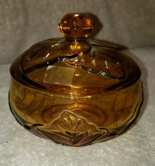 Viking Glass Amber Colored Petal Covered Candy Dish Vintage
