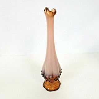 Vintage Fenton Pink Amber Bud Vase Ruffle Top Hobnail Base 10 " Tall