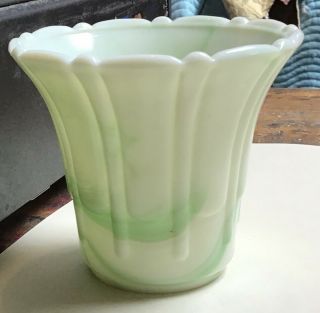 Vintage Akro Agate Jadite Green Swirl Fluted Urn Planter Vase 296