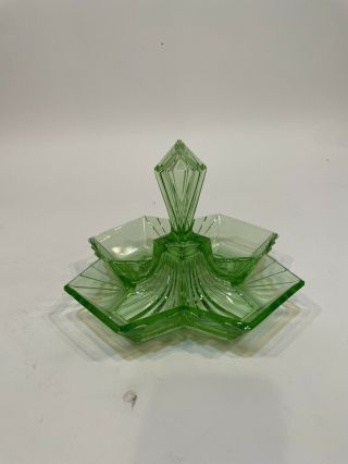 Art Deco Pyramid Handle 4 Part Relish Nut Candy Dish By Indiana Glass For Tiara