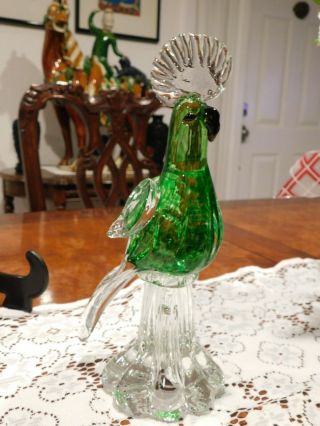 Murano Art Glass Bird Parrot Hand Crafted Glass Green Clear