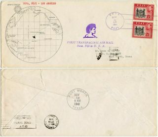 Fiji 1941 First Flight Cover Trans Pacific Airmail To Texas
