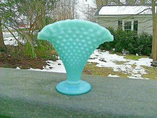 Vintage Fenton Hobnail Light Blue Fan Vase - Ruffled Top - $19.  99 Price Cut