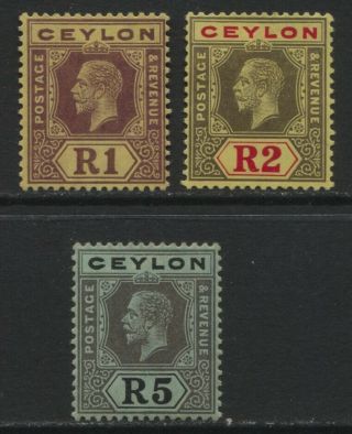 Ceylon 1913 - 1914 1r,  2r,  5r Gv Sc 220 - 222 Mh Og