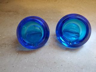2 Mid Century Modern Retro Viking Glass ? Bluenique Sphere Orb Ashtray - Pair
