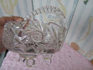 Hand Cut Crystal Glass Pinwheel Etched Star Of David/ Whirling Star Basket
