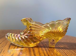 Vintage Fenton Iridescent Carnival Glass Gold Drapery Cat Slipper Shoe