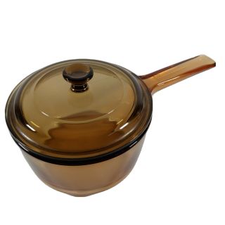 Vision By Corning Amber Glass 1 L Sauce Pot V - 1 - B With Pyrex Lid P - 81 - C