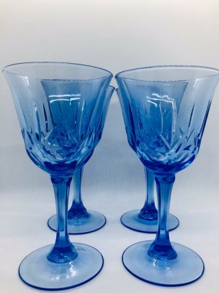Fostoria Avon American Blue Stemmed Wine Glasses Set Of 4
