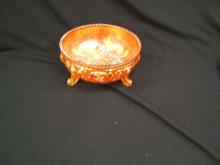 Imperial Glass 3 Footed Open Rose Marigold Carnival Glass Bowl Vgc