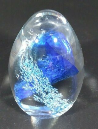 Vintage Mini 2 Shades Blue Swirl Art Glass Egg Shaped Paperweight Signed Rb 90