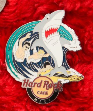 Hard Rock Cafe Pin MAUI Great White SHARK Surfboard Jaws Fish hat lapel Hawaii 3