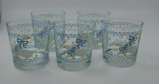 5 Vintage 1987 Anchor Hocking Glasses Farm Country Goose Duck 3.  25 " Tall Euc