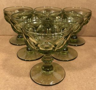 Vintage Imperial Glass Provincial Green Thumbprint Set 6 Champagne Tall Sherbet