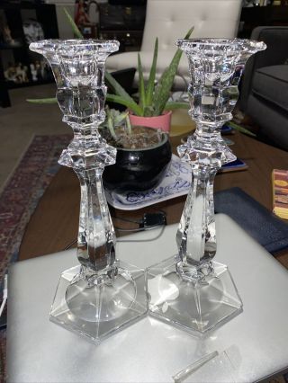Set Of 2 Imperial Estate Full Lead Crystal Tapered 10” Candle Holders - Slovakia