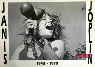 Rare Janis Joplin On Stage Tribute Black & White 1943 - 1970 Poster 23.  5 " X 33 "