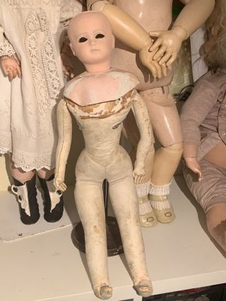 Antique Pauline Doll For Restoration.  Leather Body Composition Head.