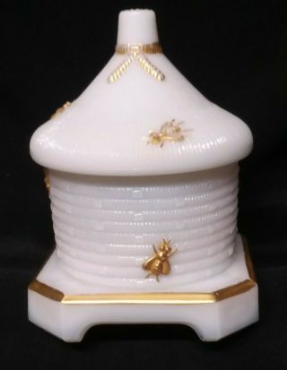 Vintage Imperial Glass Co Milk Glass Bee Hive Honey Pot W/lid