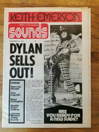 Sounds Music Newspaper December 15th 1973 Bob Dylan Slade Cover Emerson Poster
