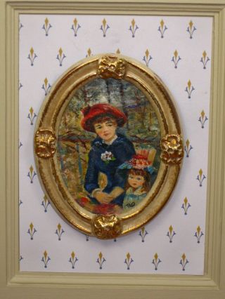 RARE Jean Tag Oil Painting After Renoir Two Sisters Artisan Dollhouse Miniature 3