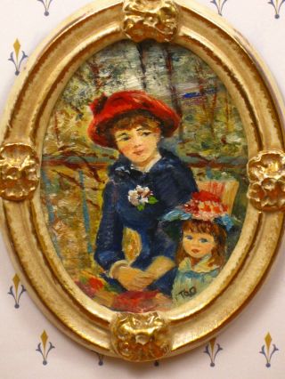 RARE Jean Tag Oil Painting After Renoir Two Sisters Artisan Dollhouse Miniature 4