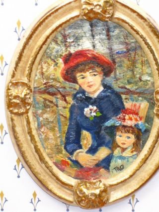 RARE Jean Tag Oil Painting After Renoir Two Sisters Artisan Dollhouse Miniature 5
