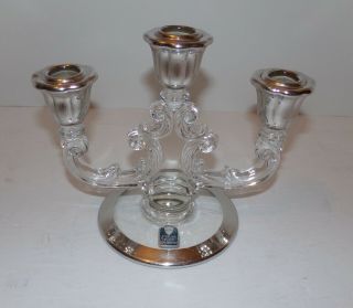 Fostoria Three Light Candle Holder With Rockwell Sterling Silver Overlay