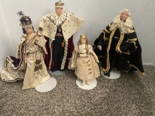 4 Vintage Liberty Of London Cloth Dolls Queen Elizabeth Prince Phillip