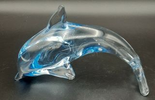 Vintage Murano Art Glass Hand Blown Blue Dolphin Statue Figurine Italy