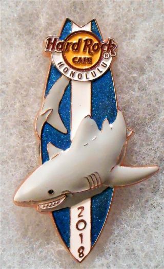 Hard Rock Cafe Honolulu 3d Great White Shark Blue & White Surfboard Pin 99780