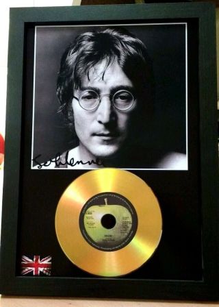 John Lennon - Signed Photograph And Gold Cd Disc Collectable Memorabilia Gift