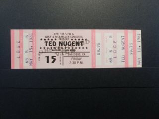 Ted Nugent 1981 Full Concert Ticket San Diego Sports Arena.  $21.  95