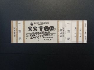 Zz Top 1982 Full Concert Ticket San Diego Sports Arena. .  $21.  95